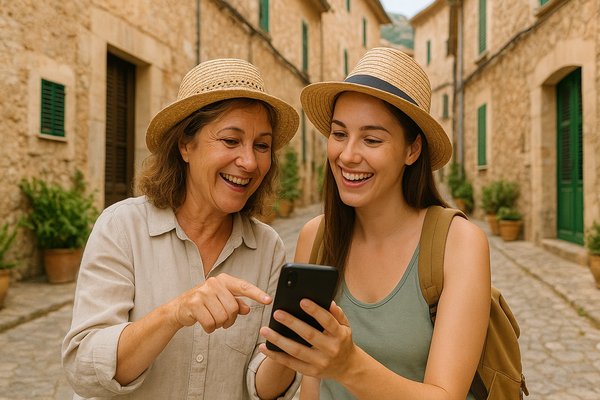 Two travelers enjoying mallorcaguide.com